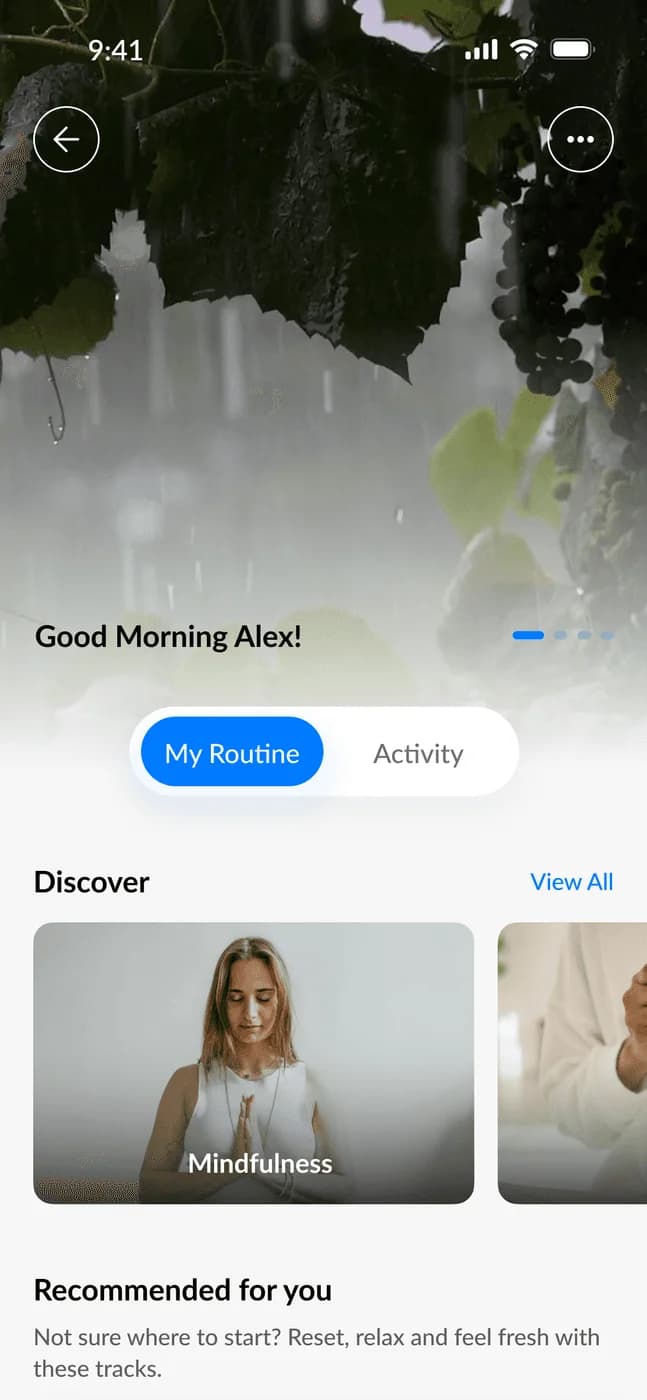 MindTune meditation library in the FitPeo app