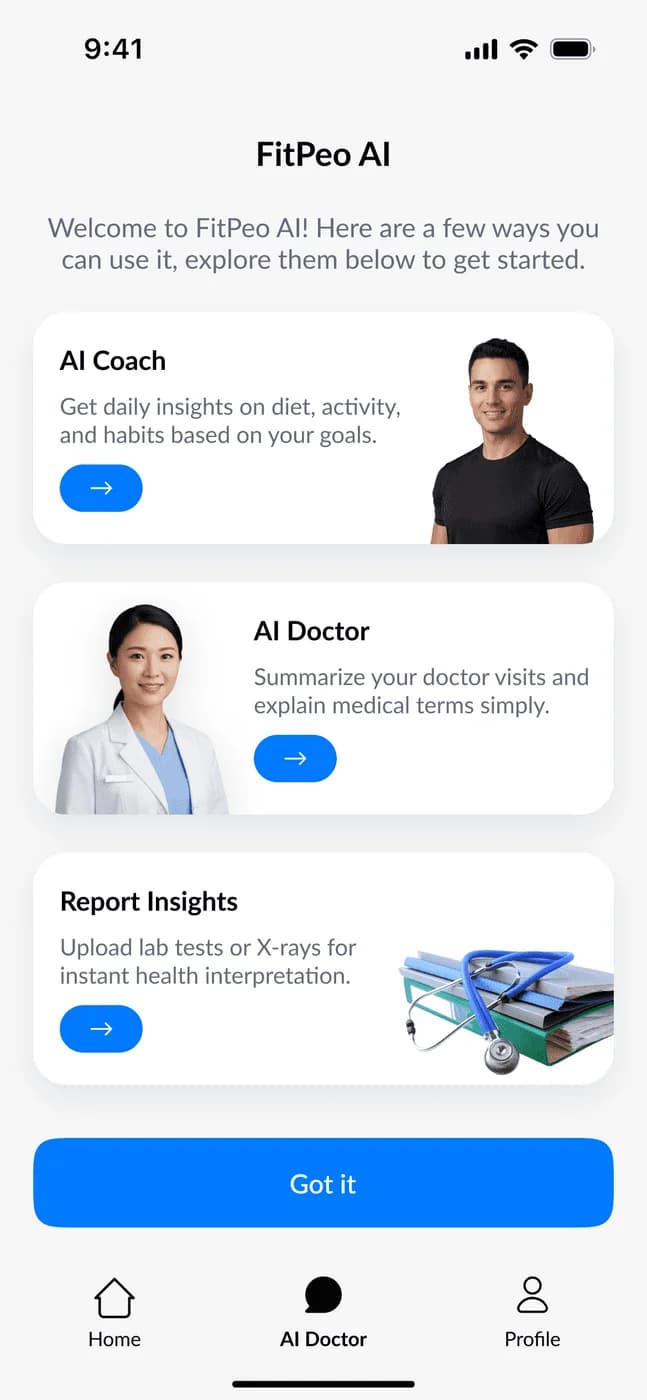 FitPeo app showing AI health assistance