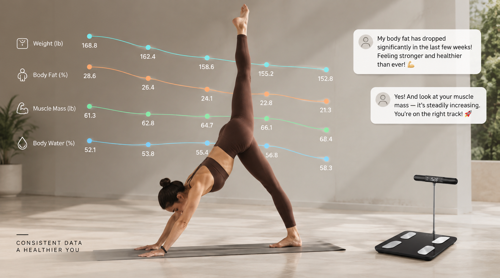 FitPeo health and activity insights during a yoga session